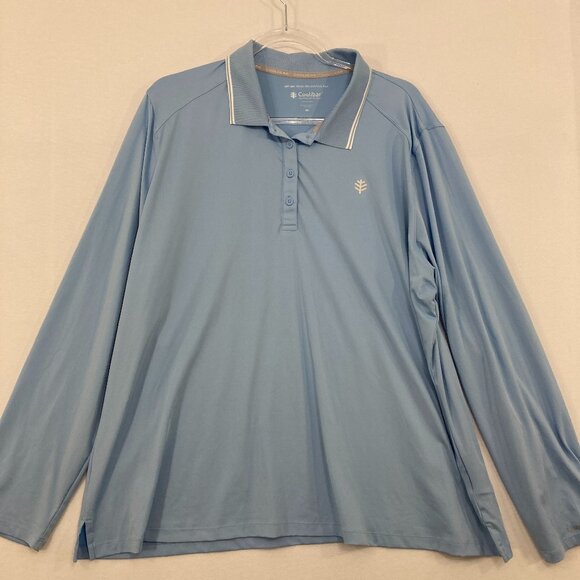Coolibar size 2X Light Blue Men's Prestwick Long Sleeve Golf Polo UPF 50 Active - Picture 1 of 10